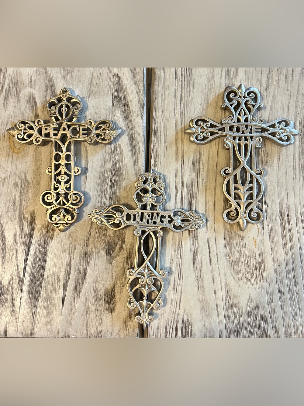Elements Peace Love Courage Ornate Wall Crosses Set of 3
